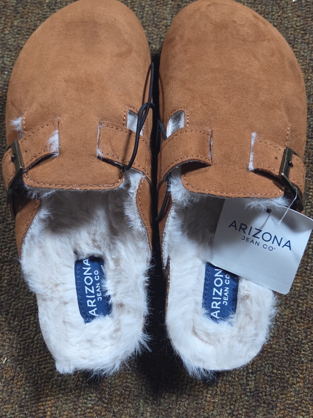 Arizona Jean Company Tan Faux-Suede Fur-Lined Slide Clogs